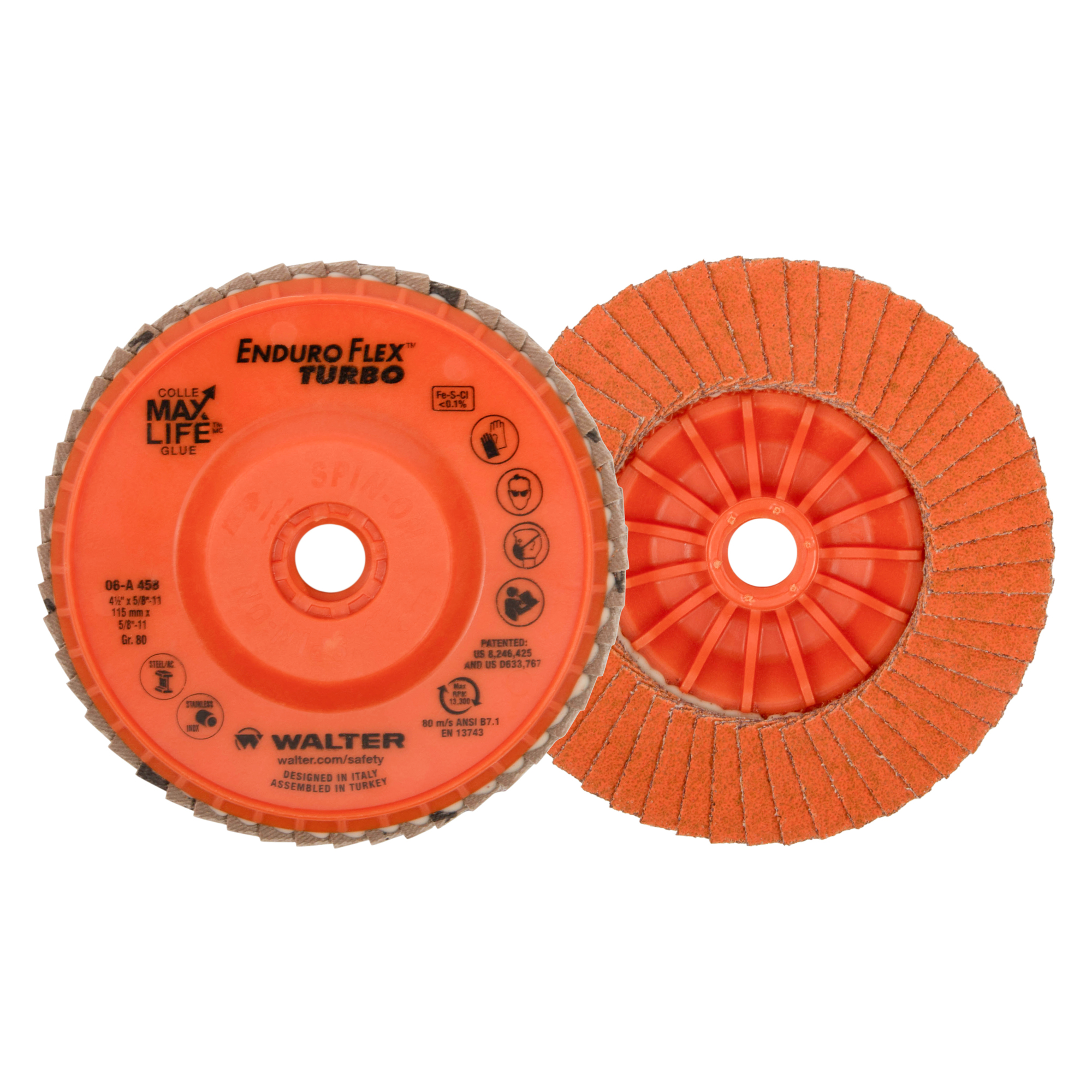 Walter Enduro-Flex Turbo Grinding Discs — 4.5in. x 5/8in.-11, 36/60 Grit, Ceramic Grain, Max Life, 10 Pcs, Model# 06A458